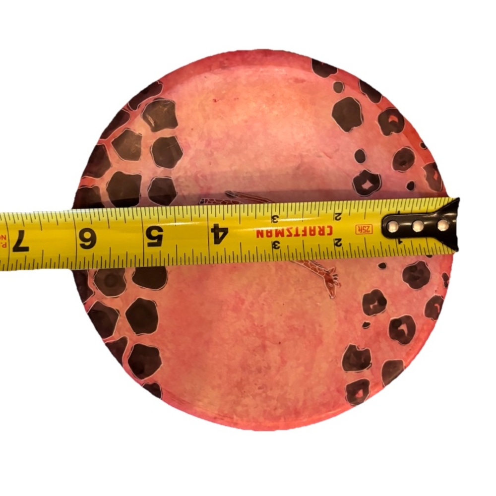 Pink Giraffe Printed Made In Kenya Trinket Dish Decorative Plate Artsy Novelty - Picture 2 of 4